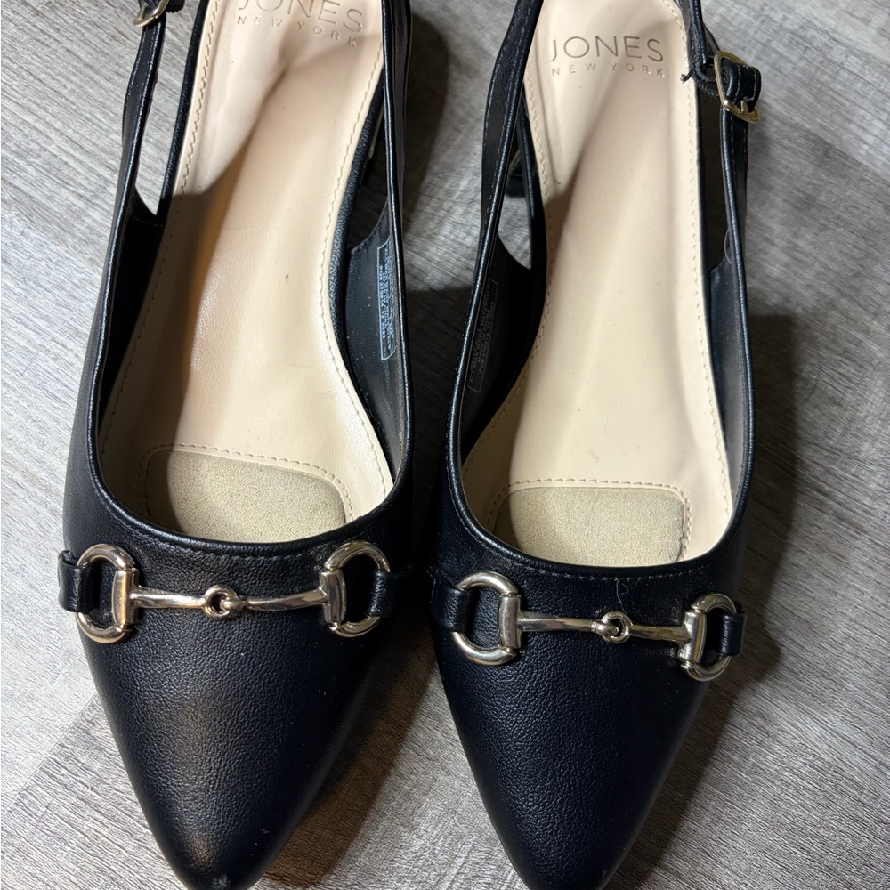 Jones New York Black Flats with Silver Buckle